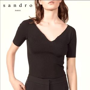 Sandro Paris ribbed knit short sleeves top